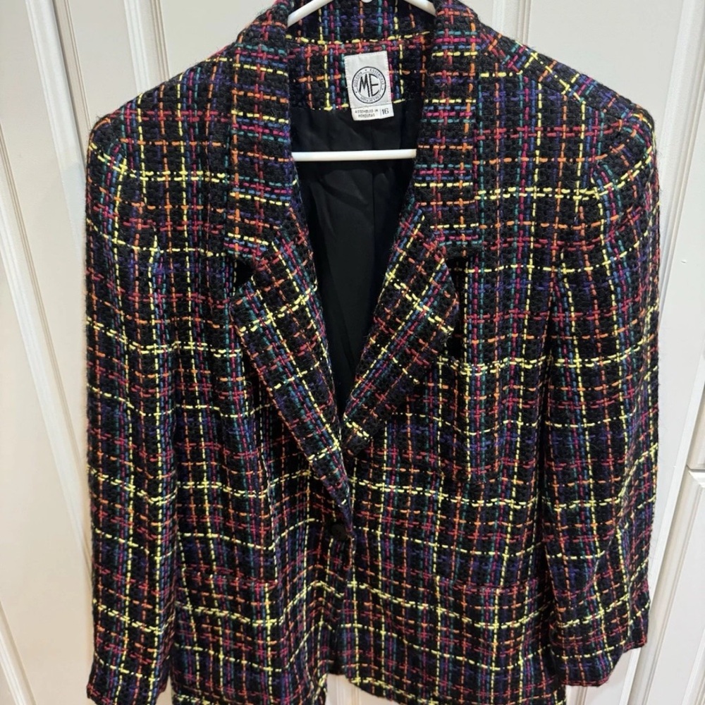 Women's Vibrant Plaid Blazer Tweed, Vintage